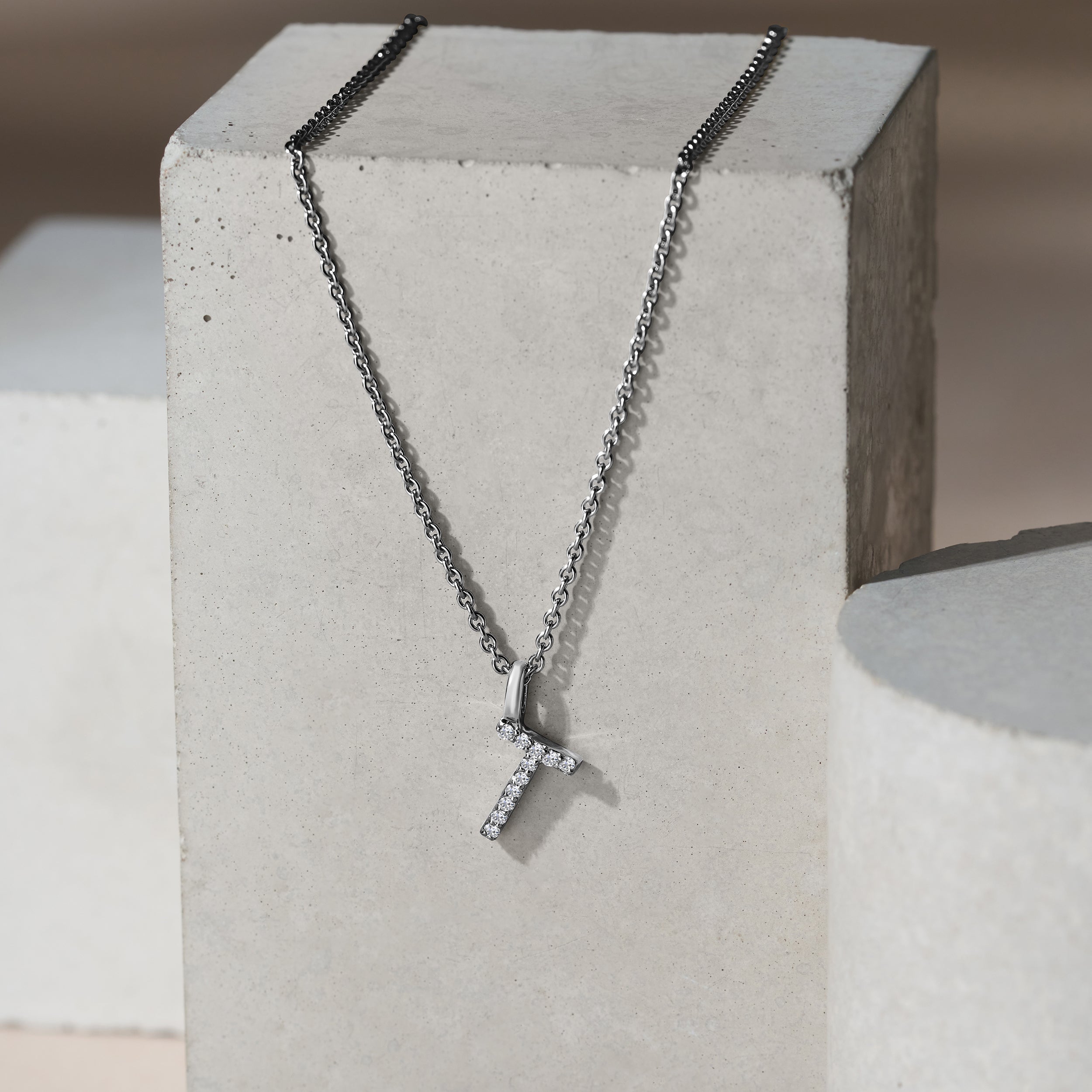 Love Letter Initial T Lab Diamond Necklace set in 9K White Gold